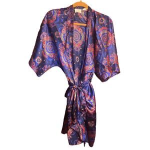 VINTAGE Blue Pink Kathryn Paisley Nightie Robe Large